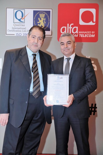 Alfa,the first telecom operator in MENA to get awarded ISO 39001 certification in Road Traffic Safety Management